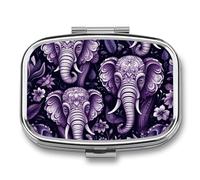 Cartoon Cute Elephant Pill Box 2 Compartment, Portable Pill Case with Mirror for Pocket Purse Travel, Mini Metal Medicine Organizer for Vitamins Fish Oil