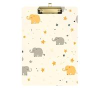 Cartoon Cute Elephants and Stars Pastel Color Acrylic Women clipboard Standard Letter A4 Size Waterproof for Legal Women Basketball Coaches Gold 12x9in Tabla para escribir con Clip