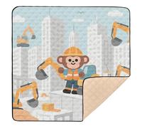 Cartoon Cute Engineer Monkey Yellow Cute Foldable Baby Gym & Activity Mat for Indoor Outdoor Water Resistant foldablummy Time & Crawling Mat for Babies Infants Toddlers, 50'' x
