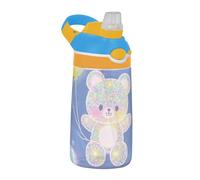 Cartoon Cute Fake Sequin Bear Sports Water Bottle with Silicone Straw Wide Mouth Leakproof Travel Water Bottle for Bike Running Sports Travel Gym Vaso de Cafe