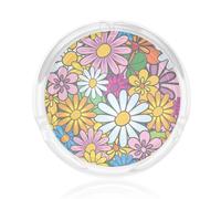 Cartoon Cute Flowers Print 3.3in Round Glass Ashtray For Home Office Smoking Accessory Indoor Outdoor Decor