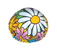 Cartoon cute flowers Printed Hair Wrap, Double Layer Shower Cap For Women, Reusable Hair Protector For Bathing