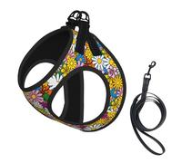 Cartoon Cute Flowers Service Dog Vest Reflective Adjustable Harness For Small Dogs Breathable Mesh Comfort Fit Easy To Wear Safety Leash Attachment