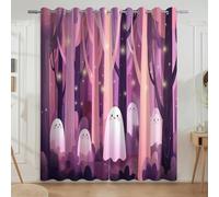 Cartoon Cute Forest Ghost Firefly Curtains For Nursery or Playroom The Pumpkin Party Collection - Original Design Polyester Grommet Curtains, Magenta Pink, W66 x L90(2 Panels) 167x228cm