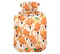 Cartoon Cute Fox Orange Cute hot Water Bottle with Soft Cover, 1L hot Compress for Arthritis,Arthritis,bolsas de agua Caliente para Dolores