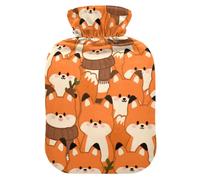 Cartoon cute fox orange hot water bottle with soft cover, water bag 2 l (script), (script), Bolsa Caliente para Dolores musculares