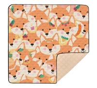 Cartoon Cute Fox Orange Large Sturdy Baby Activity Play Mat for Floor Water Resistant Baby Play Tummy Time Mat for Babies Infants Toddlers, 50'' x 50''