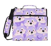 Cartoon Cute Fox Purple 3 Ringing 1.5 inch Binder with Zipper with Handle and Removable Shoulder Strap Multiple Pockets Zippered Portfolio for School and Office