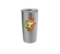 Cartoon - Cute Fox Sitting on Turtle Stainless Steel Insulated Tumbler