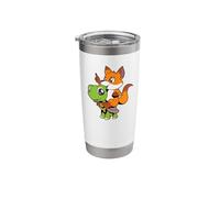 Cartoon - Cute Fox Sitting on Turtle Stainless Steel Insulated Tumbler
