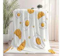 Cartoon Cute Fried Egg Croissant Throw Blanket, Cartoon Cute Blanket for Kids, Egg Yolk Soft Fluffy Cozy Flannel Fleece Blankets for Bed Sofa Travel Nap, Blankets and Throws, 180×200 cm