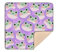 Cartoon Cute Frog Green Purple Soft Foam Baby Playmat for Indoor Outdoor Washable Travel Play Mat for Baby Kids Toddlers Infants, 50'' x 50''