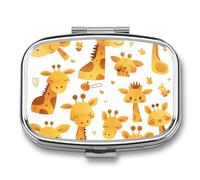 Cartoon Cute Giraffe Pill Case Box with 2 Compartment Medicine Vitamin Organizer for Purse Pocket 5.5x4cm