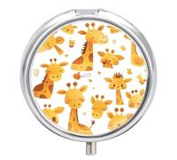 Cartoon Cute Giraffe Pill Case Box with 3 Compartment Medicine Vitamin Organizer for Purse Pocket 5x5cm