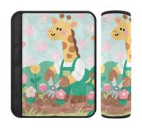 Cartoon Cute Giraffes Gardener Green 2 pcs car Shoulder Strap pad, Release Stress to Your Neck and Shoulders, seat Belt pad