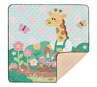 Cartoon Cute Giraffes Gardener Green Soft Foam Baby Activity Play Mat for Indoor Outdoor Comfortable Kicking Mat for Babies Infants Toddlers, 50'' x 50''