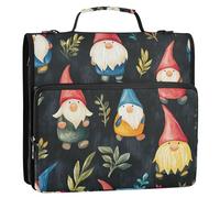 Cartoon Cute Gnome Leaves Black 3 Rings 1.5 inch Organizer Binder with Handle Multiple Pockets Document Binder Organizer Suitable for Middle School Clip de cremallera escolar
