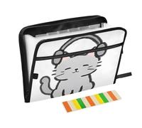 Cartoon Cute Gray Cat File Organizer Expanding Folder 13 Pockets A4 Letter Size with Zipper Closure for Document Storage Office Folders expando