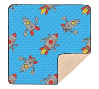 Cartoon Cute Gray Rockets Robot Soft Padded Thick Play mat for Baby for Floor 1-Piecing Foldable Activity Gym Mat for Babies Infants Toddlers, 50'' x 50''tapete para juegos de