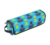 Cartoon Cute Green Aliens 2-in-1 Curling Iron Travel Case with Removable Heat Resistant Mat Waterproof Curling Iron Travel Case for Flat Irons, Straighteners, Curling Irons, Portable Travel