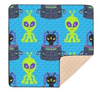 Cartoon Cute Green Aliens Large Stylish Baby Playmat for Indoor Outdoor 1-Piecing Kicking Mat for Babies Infants Toddlers, 50'' x 50''