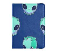 Cartoon Cute Green Aliens Leather decorative Passport Holders Wallet Combo Passport Holder Ultra Slim, Cartoon cute green Aliens, One Size