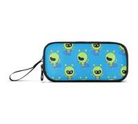 Cartoon Cute Green Aliens Nylon Large Pencil Bag for Boys Big Capacity Pencil Case for Boys Stationery Organizer for Office Teen Girls