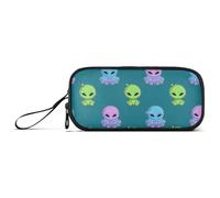Cartoon Cute Green Aliens Nylon Large Pencil Case Pencil Bag High Capacity Pencil Case for Boys School Stationery for Preppy School Woman