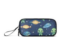 Cartoon Cute Green Aliens Planet Nylon Pencil Case Pencil Bag Big Capacity Pencil Cases for College Stationery Organizer for Middle School Teens