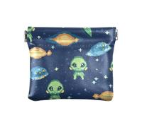 Cartoon Cute Green Aliens Planet Women Leather Coin Purse Cute Organizing Pouches for Women Girls