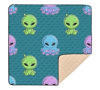 Cartoon Cute Green Aliens Soft Foam Baby Gym & Activity Mat for Floor Lightweight Baby Crawling Mat for Baby Kids Toddlers Infants, 50'' x 50''