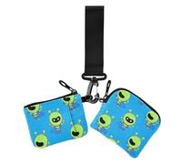 Cartoon Cute Green Aliens Women's Card Cases Change Holder Thin Flat Change Purse Wallet with Keychain for Ladies 2 Packs, Cartoon cute green Aliens, One Size, Casual
