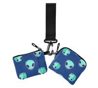 Cartoon Cute Green Aliens Women's Coin Purses Card Cases Minimalist Zipper Purse Wallet with Keychain for Ladies 2 Pcs, Cartoon cute green Aliens, One Size, Casual