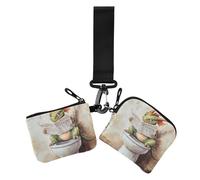 Cartoon Cute Green Dragon Reads Newspaper Dual Wristlet Wallets for Women Small Detachable Credit Card Wallet Case with Wristlet Strap for Work Travel 2 Packs, Cartoon cute green dragon reads