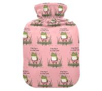 Cartoon Cute Green Frog Peach hot Water Bottles with Soft Cover, 1L hot compresses for The Body for Hand Feet Warmer,Period Cramps,bolsas para agua Caliente