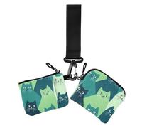 Cartoon Cute Green Kitten Women's Coin Pouches Card Holder Thin Flat Card Wallet Money Organizer with Keychain for Work Travel 2 Packs, Cartoon cute green kitten, One Size, Casual