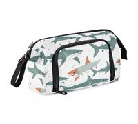 Cartoon Cute Green Shark School Pencil Case Large Capacity Pencil Case Organizer with Handle for Teacher Preppy School Supplies estuche de lapices para mujer