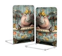 Cartoon Cute Grey Bath Hippo Flowers Decorative Heavy Duty Bookends Non Skid Book Stand for Office Accessories book separator shelf 2 Pcs