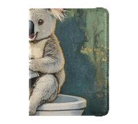 Cartoon Cute Grey Koala Reads Newspaper Leather decorative family passport holder Vaccine Card Holder Cover Combo Card Holder Passport Case Waterproof, Cartoon cute grey koala reads newspaper, One