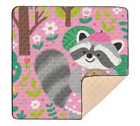 Cartoon Cute Grey Raccoon Large Non-Slip mat for Baby to Play on Floor for Indoor Outdoor Water Resistant foldablummy Time Mat for Baby Kids Toddlers Infants, 50'' x 50''alfombrillas para