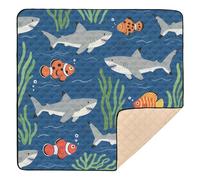 Cartoon Cute Grey Shark Large Sturdy Baby Gym Play mat for Floor Waterproof Foldable Padded Baby Mat for Baby Kids Toddlers Infants, 50'' x 50''tapete de gimnasio para