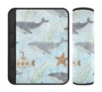 Cartoon Cute Grey Whale 2 pcs Covers for seat Belts Release Stress to Your Neck and Shoulders for Airplane funda para cinturón de carro