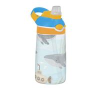 Cartoon Cute Grey Whale Sports Water Bottles with Silicone Straw Leak Proof Tritan Water Bottle for School/Sports/Daycare/Camp termo de agua Fria