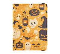 Cartoon Cute Halloween Orange Pumpkin White Leather waterproof passport holder for travel Wallet Combo Card Holder Passport Case for women Lightweight