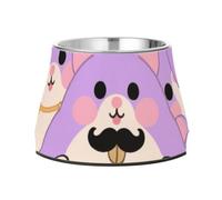 Cartoon Cute Hamster Purple Bowls for Dogs with Stand Stainless Steel Raised Cat Bowl for Small Dogs Whisker Friendly