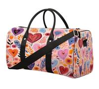 Cartoon Cute Heart Leaves Sports Tote Gym Bag for Men & Women, Water Resistant Foldable Travel Duffel Bag, Lightweight Carry-On Weekender Overnight Bag for Workout Hospital