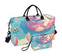 Cartoon Cute Holiday Law Fighting Dogs Travel Duffel Bag Weekender Bag Sports Tote Gym Bag with Toiletry Bag for Airplane Traveling Multifunctional, Cartoon cute holiday law fighting dogs, One Size