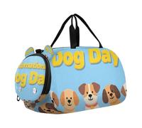 Cartoon Cute International Dog Day Kids Cute Gym Bag with Shoes Compartment Lightweight Kids Overnighter Duffel Bags for Beach Swim Bags Pool Sports