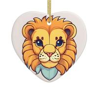 Cartoon Cute Little Lion A 2.9-inch Ceramic Christmas Ornament with a Printed Heart is Perfect for windowsills fireplaces and Living Rooms