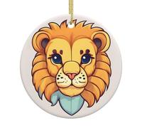 Cartoon Cute Little Lion A 2.9-inch Ceramic Christmas Ornament with a Printed Pattern Perfect for windowsills porches and Living Rooms